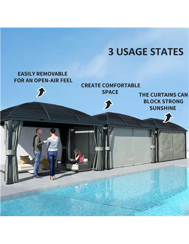 Outsunny 3 x 4m Hardtop Gazebo Canopy with Metal Roof, Aluminium Gazebo Permanent Pavilion with Netting and Curtains, Dark Grey