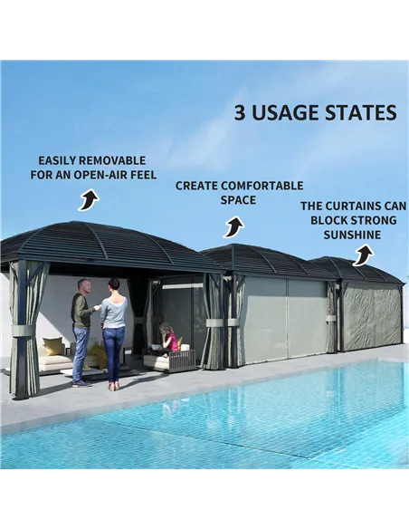 Outsunny 3 x 4m Hardtop Gazebo Canopy with Metal Roof, Aluminium Gazebo Permanent Pavilion with Netting and Curtains, Dark Grey