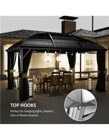 Outsunny 3 x 4m Hardtop Gazebo Canopy with Metal Roof, Aluminium Gazebo Permanent Pavilion with Netting and Curtains, Dark Grey
