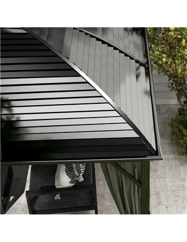 Outsunny 3 x 4m Hardtop Gazebo Canopy with Metal Roof, Aluminium Gazebo Permanent Pavilion with Netting and Curtains, Dark Grey