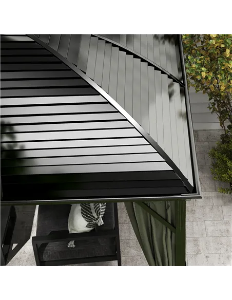 Outsunny 3 x 4m Hardtop Gazebo Canopy with Metal Roof, Aluminium Gazebo Permanent Pavilion with Netting and Curtains, Dark Grey