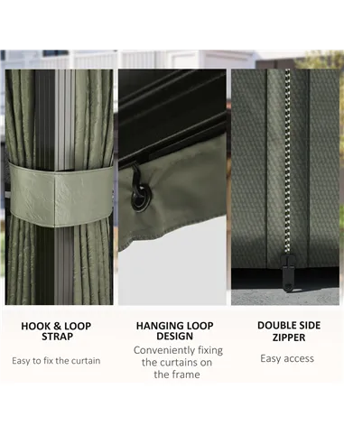 Outsunny 3 x 4m Hardtop Gazebo Canopy with Metal Roof, Aluminium Gazebo Permanent Pavilion with Netting and Curtains, Dark Grey