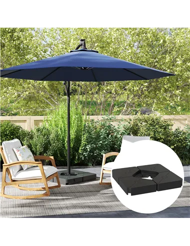 Outsunny Umbrella Weights for Cantilever Parasols, Set of 4 Heavy Duty Parasol Base Weights, 64kg Sand or 55kg Water Filled, Bla