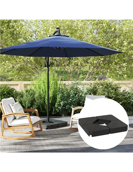 Outsunny Umbrella Weights for Cantilever Parasols, Set of 4 Heavy Duty Parasol Base Weights, 64kg Sand or 55kg Water Filled, Bla