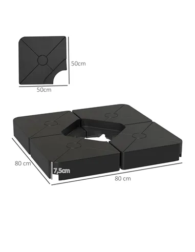 Outsunny Umbrella Weights for Cantilever Parasols, Set of 4 Heavy Duty Parasol Base Weights, 64kg Sand or 55kg Water Filled, Bla