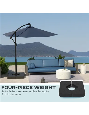 Outsunny Umbrella Weights for Cantilever Parasols, Set of 4 Heavy Duty Parasol Base Weights, 64kg Sand or 55kg Water Filled, Bla