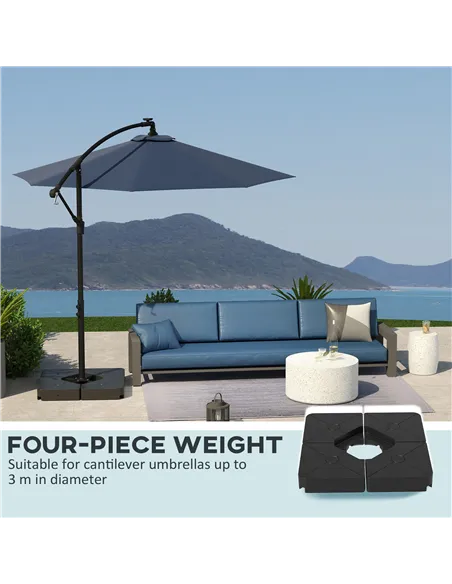 Outsunny Umbrella Weights for Cantilever Parasols, Set of 4 Heavy Duty Parasol Base Weights, 64kg Sand or 55kg Water Filled, Bla