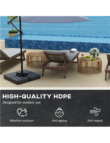 Outsunny Umbrella Weights for Cantilever Parasols, Set of 4 Heavy Duty Parasol Base Weights, 64kg Sand or 55kg Water Filled, Bla