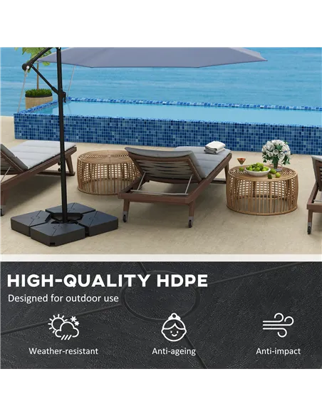 Outsunny Umbrella Weights for Cantilever Parasols, Set of 4 Heavy Duty Parasol Base Weights, 64kg Sand or 55kg Water Filled, Bla