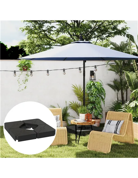 Outsunny Umbrella Weights for Cantilever Parasols, Set of 4 Heavy Duty Parasol Base Weights, 64kg Sand or 55kg Water Filled, Bla