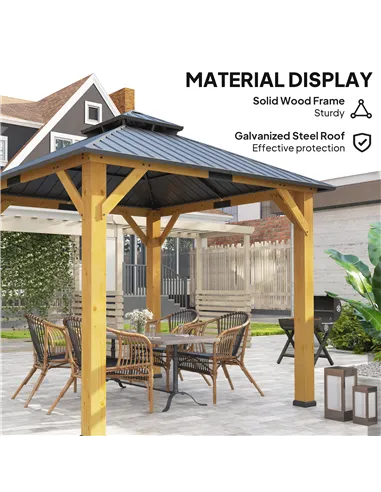 Outsunny 3x(3)M Outdoor Hardtop Gazebo Canopy with 2-Tier Roof and Solid Wood Frame, Outdoor Patio Shelter for Patio, Garden, Gr