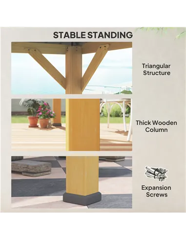 Outsunny 3x(3)M Outdoor Hardtop Gazebo Canopy with 2-Tier Roof and Solid Wood Frame, Outdoor Patio Shelter for Patio, Garden, Gr