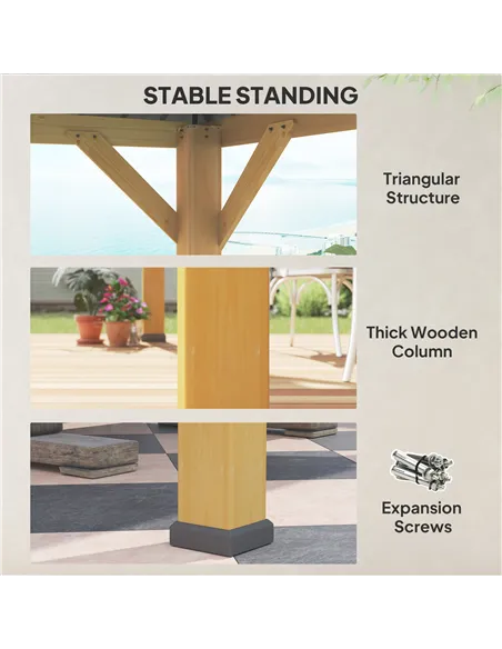 Outsunny 3x(3)M Outdoor Hardtop Gazebo Canopy with 2-Tier Roof and Solid Wood Frame, Outdoor Patio Shelter for Patio, Garden, Gr