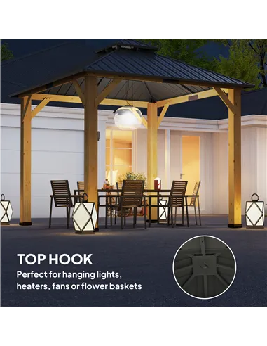 Outsunny 3x(3)M Outdoor Hardtop Gazebo Canopy with 2-Tier Roof and Solid Wood Frame, Outdoor Patio Shelter for Patio, Garden, Gr