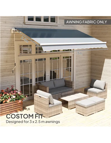 Outsunny Awning Replacement Canopy, Water Resistant UPF 50+ Sun Shade Cover for 3 x 2.5 m Garden Awning (Fabric Only), Grey