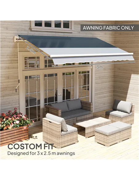 Outsunny Awning Replacement Canopy, Water Resistant UPF 50+ Sun Shade Cover for 3 x 2.5 m Garden Awning (Fabric Only), Grey