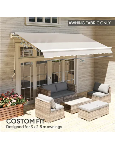 Outsunny Awning Replacement Canopy, Water Resistant UPF 50+ Sun Shade Cover for 3 x 2.5 m Garden Awning (Fabric Only), Cream Whi