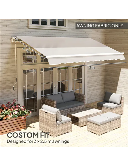 Outsunny Awning Replacement Canopy, Water Resistant UPF 50+ Sun Shade Cover for 3 x 2.5 m Garden Awning (Fabric Only), Cream Whi