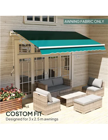Outsunny Awning Replacement Canopy, Water Resistant UPF 50+ Sun Shade Cover for 3 x 2.5 m Garden Awning (Fabric Only), Green