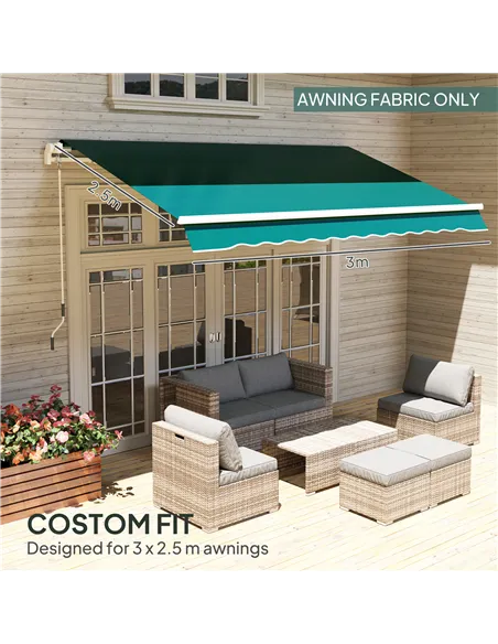 Outsunny Awning Replacement Canopy, Water Resistant UPF 50+ Sun Shade Cover for 3 x 2.5 m Garden Awning (Fabric Only), Green