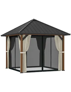 Outsunny 3 x 3(m) Hardtop Gazebo with Galvanised Steel Roof and Water Gutter, Waterproof Permanent Pavilion Garden Gazebo with N