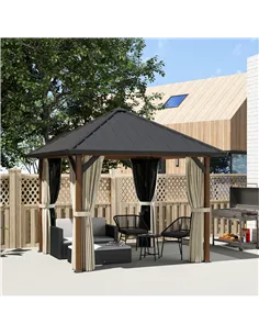 Outsunny 3 x 3(m) Hardtop Gazebo with Galvanised Steel Roof and Water Gutter, Waterproof Permanent Pavilion Garden Gazebo with N 2