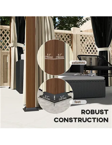 Outsunny 3 x 3(m) Hardtop Gazebo with Galvanised Steel Roof and Water Gutter, Waterproof Permanent Pavilion Garden Gazebo with N