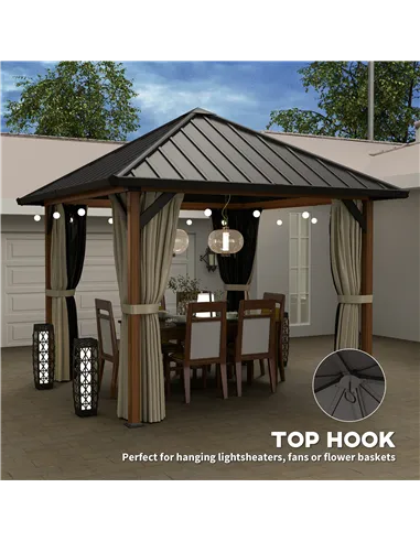 Outsunny 3 x 3(m) Hardtop Gazebo with Galvanised Steel Roof and Water Gutter, Waterproof Permanent Pavilion Garden Gazebo with N