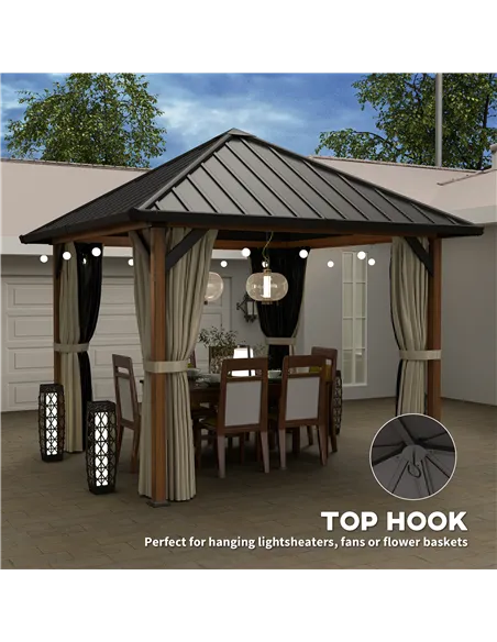 Outsunny 3 x 3(m) Hardtop Gazebo with Galvanised Steel Roof and Water Gutter, Waterproof Permanent Pavilion Garden Gazebo with N