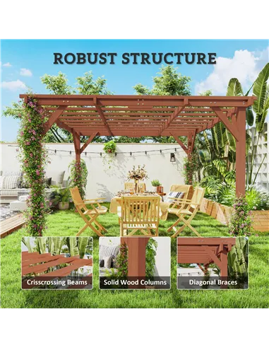 Outsunny 3.3 x 3.3 m Wooden Pergola Kit, Graden Pergola Gazebo Grape Trellis with Stable Structure for Climbing Vines, Flowers