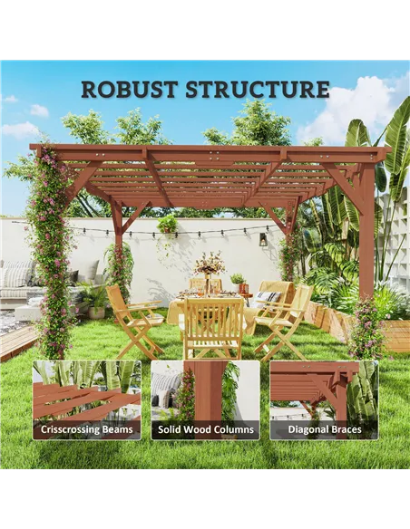 Outsunny 3.3 x 3.3 m Wooden Pergola Kit, Graden Pergola Gazebo Grape Trellis with Stable Structure for Climbing Vines, Flowers