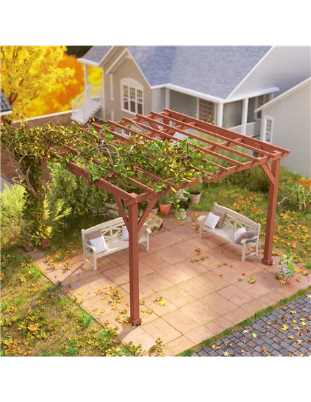 Outsunny 3.3 x 3.3 m Wooden Pergola Kit, Graden Pergola Gazebo Grape Trellis with Stable Structure for Climbing Vines, Flowers