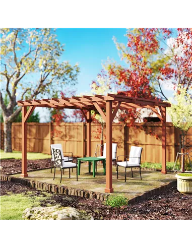 Outsunny 3.3 x 3.3 m Wooden Pergola Kit, Graden Pergola Gazebo Grape Trellis with Stable Structure for Climbing Vines, Flowers