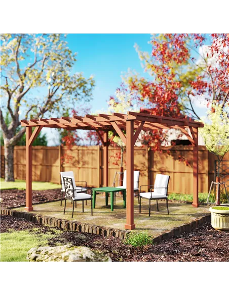 Outsunny 3.3 x 3.3 m Wooden Pergola Kit, Graden Pergola Gazebo Grape Trellis with Stable Structure for Climbing Vines, Flowers