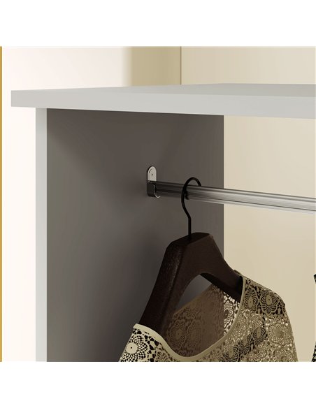 HOMCOM Open Wardrobe on Wheels, Bedroom Wardrobe with Clothes Hanging Rail, 3 Storage Shelves, Mobile Garment Rack for Cloakroom