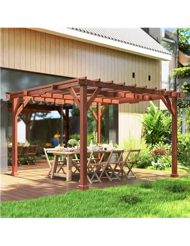 Outsunny 3.3 x 3.3 m Wooden Pergola Kit, Graden Pergola Gazebo Grape Trellis with Stable Structure for Climbing Vines, Flowers