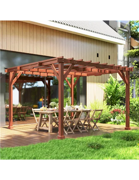 Outsunny 3.3 x 3.3 m Wooden Pergola Kit, Graden Pergola Gazebo Grape Trellis with Stable Structure for Climbing Vines, Flowers