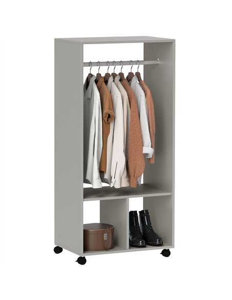 HOMCOM Open Wardrobe on Wheels, Bedroom Wardrobe with Clothes Hanging Rail, 2 Storage Shelves, Mobile Garment Rack for Cloakroom