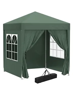 Outsunny 2 x 2 m Garden Pop Up Gazebo, Wedding Party Tent Marquee, Water Resistant Awning Canopy with Sidewalls, Windows, Carry 