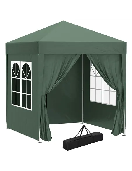 Outsunny 2 x 2 m Garden Pop Up Gazebo, Wedding Party Tent Marquee, Water Resistant Awning Canopy with Sidewalls, Windows, Carry 