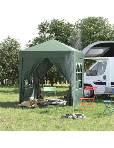 Outsunny 2 x 2 m Garden Pop Up Gazebo, Wedding Party Tent Marquee, Water Resistant Awning Canopy with Sidewalls, Windows, Carry 