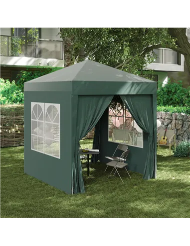 Outsunny 2 x 2 m Garden Pop Up Gazebo, Wedding Party Tent Marquee, Water Resistant Awning Canopy with Sidewalls, Windows, Carry 