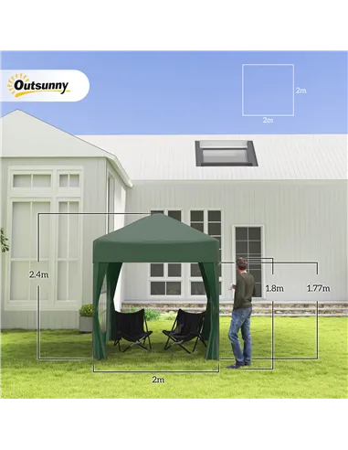 Outsunny 2 x 2 m Garden Pop Up Gazebo, Wedding Party Tent Marquee, Water Resistant Awning Canopy with Sidewalls, Windows, Carry 