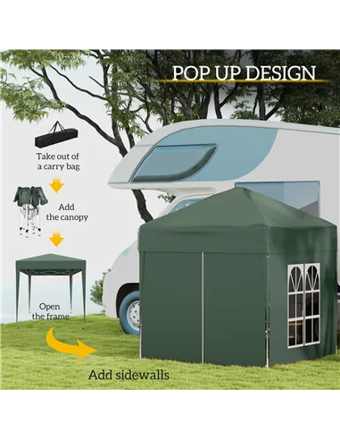 Outsunny 2 x 2 m Garden Pop Up Gazebo, Wedding Party Tent Marquee, Water Resistant Awning Canopy with Sidewalls, Windows, Carry 