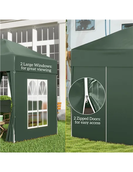 Outsunny 2 x 2 m Garden Pop Up Gazebo, Wedding Party Tent Marquee, Water Resistant Awning Canopy with Sidewalls, Windows, Carry 