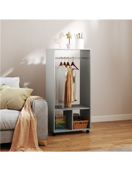 HOMCOM Open Wardrobe on Wheels, Bedroom Wardrobe with Clothes Hanging Rail, 2 Storage Shelves, Mobile Garment Rack for Cloakroom