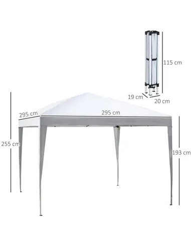 Outsunny 3 x 3M Garden Pop Up Gazebo Height Adjustable Marquee Party Tent Wedding Canopy with Carrying Bag, White