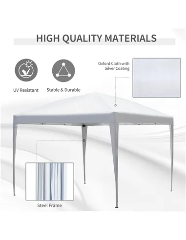 Outsunny 3 x 3M Garden Pop Up Gazebo Height Adjustable Marquee Party Tent Wedding Canopy with Carrying Bag, White