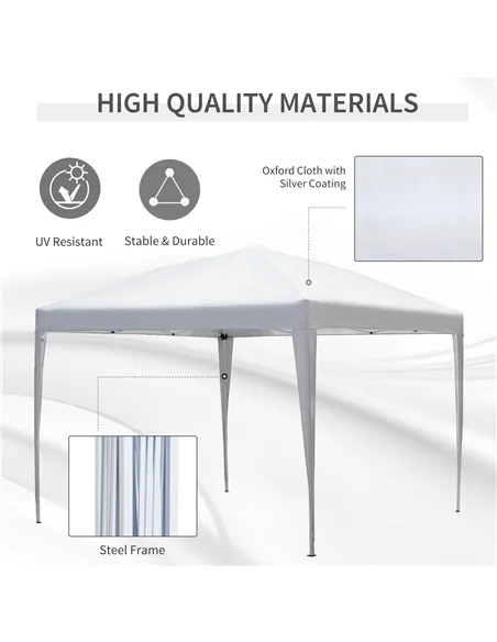 Outsunny 3 x 3M Garden Pop Up Gazebo Height Adjustable Marquee Party Tent Wedding Canopy with Carrying Bag, White