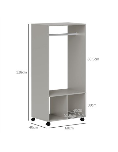 HOMCOM Open Wardrobe on Wheels, Bedroom Wardrobe with Clothes Hanging Rail, 2 Storage Shelves, Mobile Garment Rack for Cloakroom
